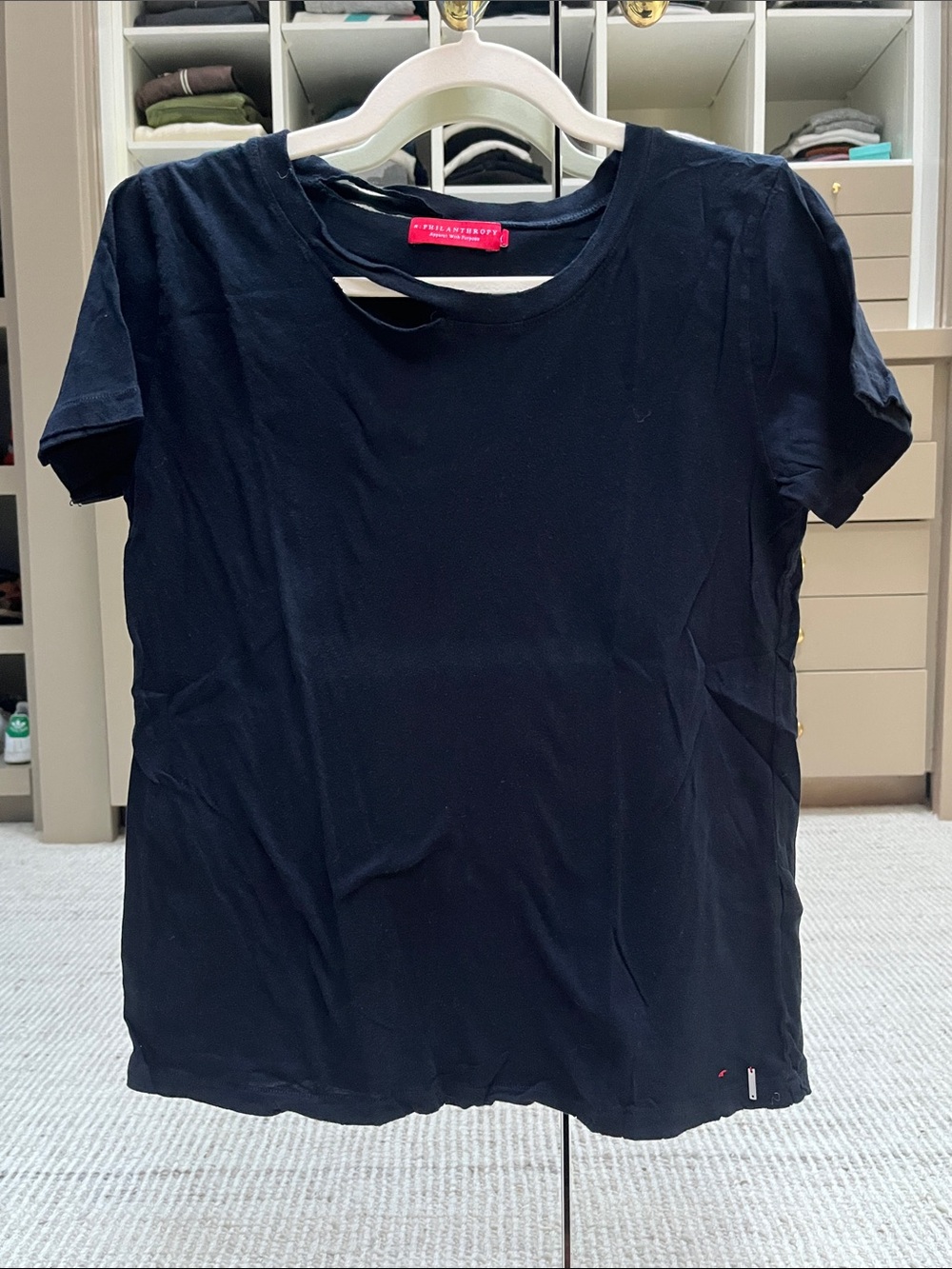 n:PHILANTHROPY XS Black Short Sleeve Crew Tee with distressed neck